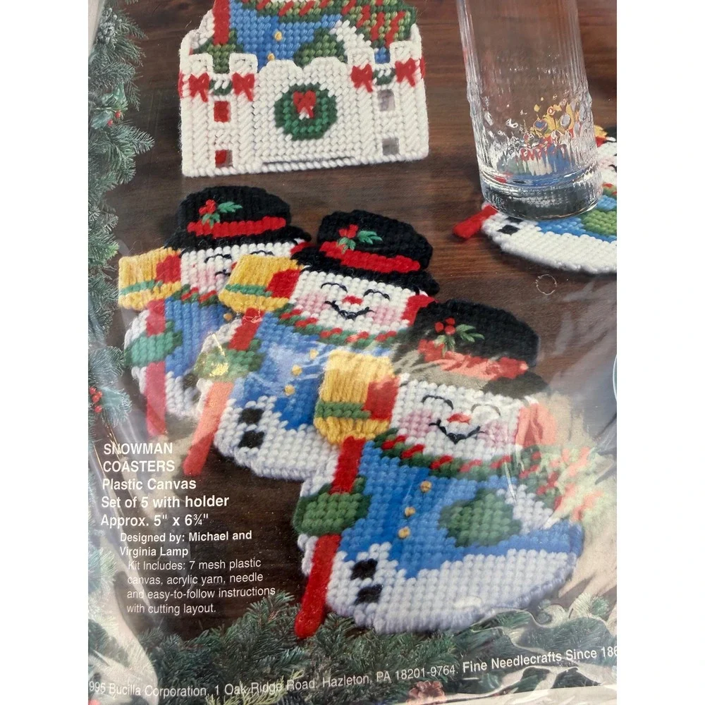 Bucilla Snowman Coasters‎ Plastic Canvas Kit Vintage 1995 Christmas Set 61186